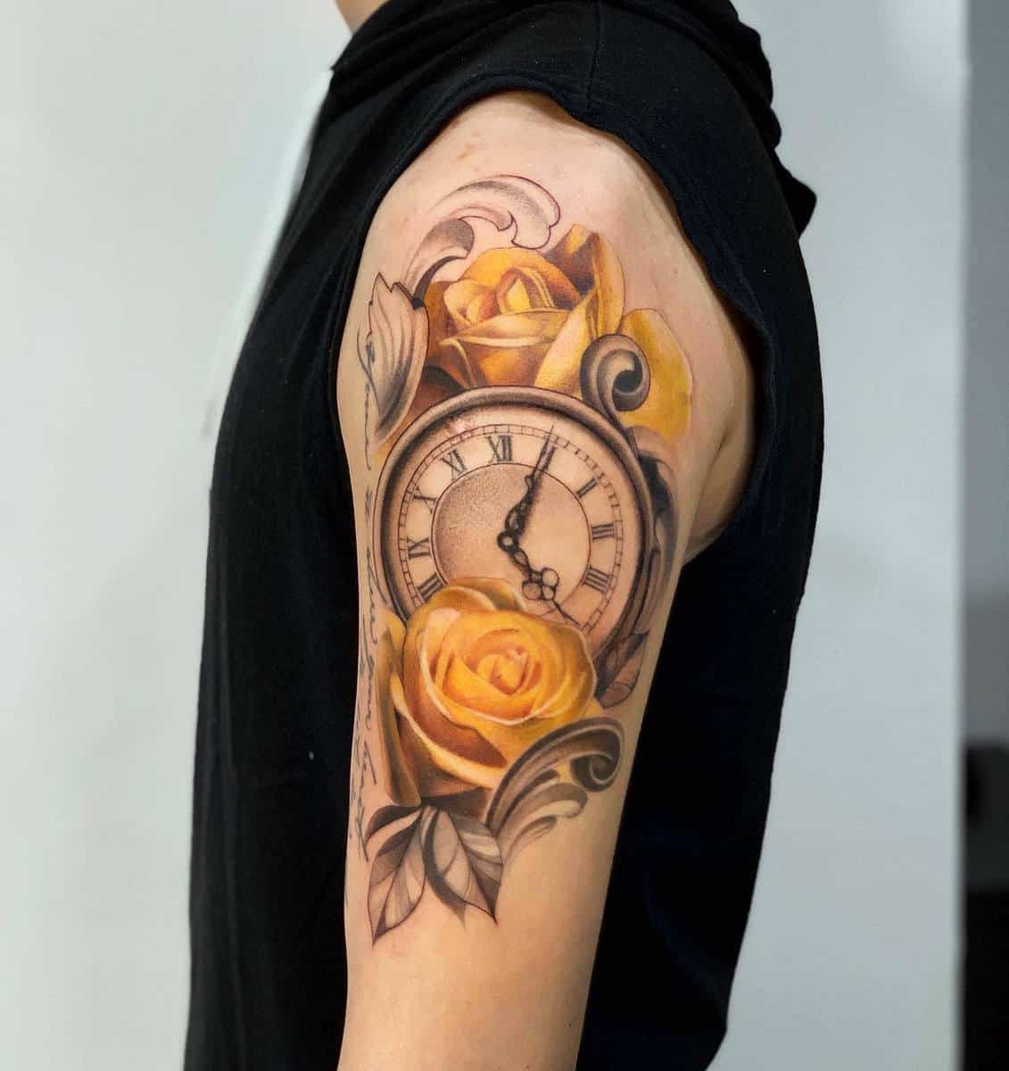 Tatouage réaliste de rose jaune -shu_tattooart