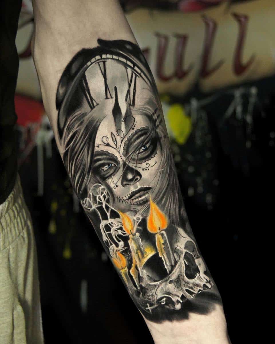 Tatouage de l'avant-bras Santa Muerte -pasha_tarasov_tattoo